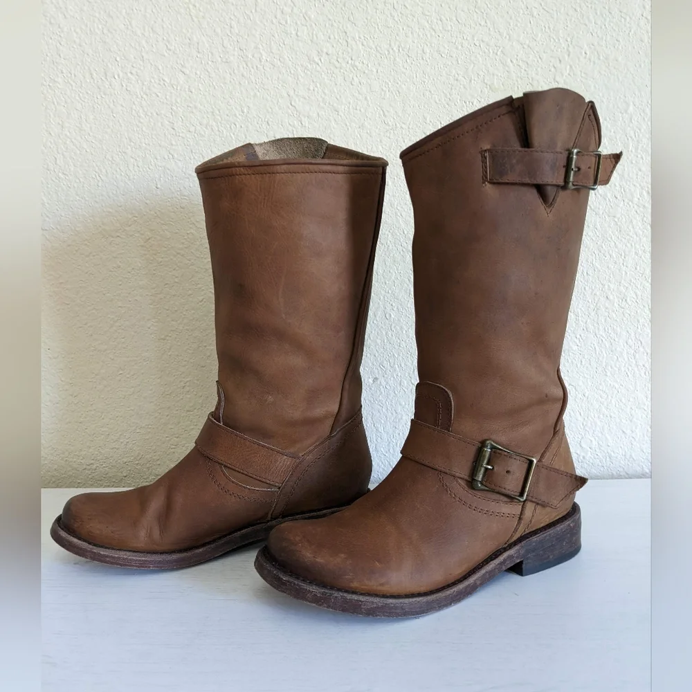 Freebird by Steven Crosby Slouch Leather Buckle Boots 6 - Picture 13 of 16